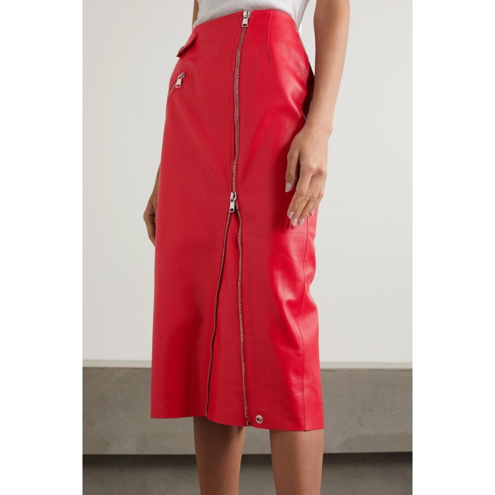 Alexander McQueen Zip-Embellished Leather Midi Skirt - Picture 3 of 16